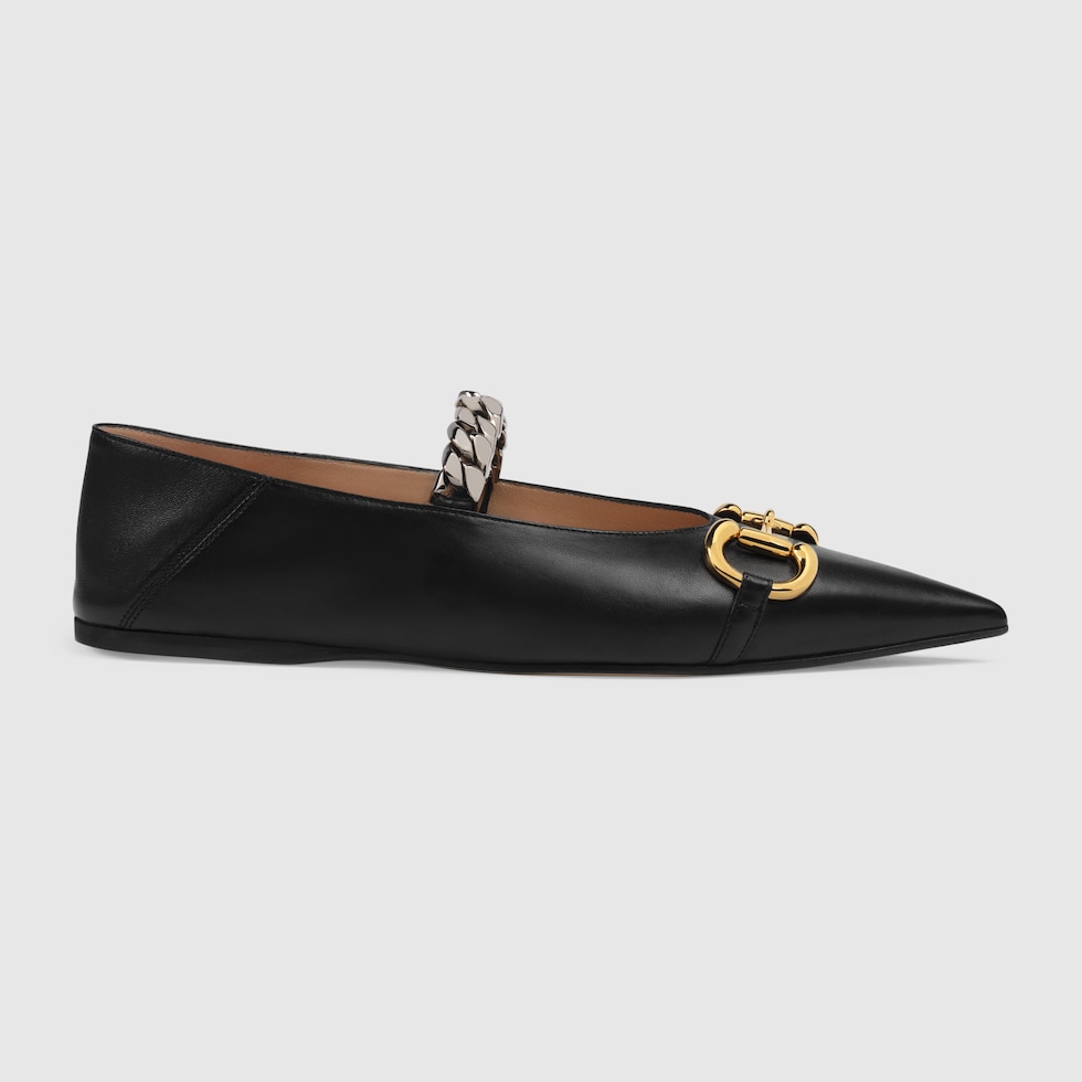 Women's leather ballet flat with Horsebit in black leather GUCCI® US
