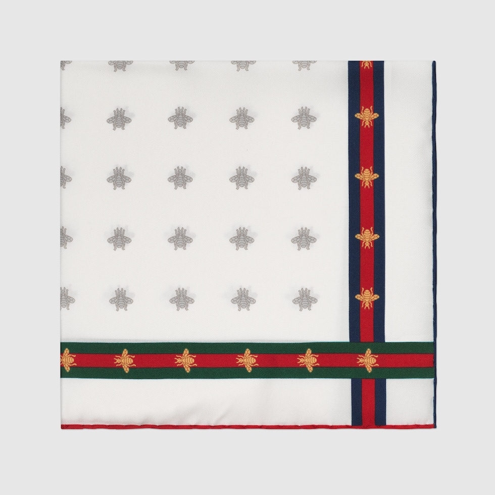 GUCCI　 パターン シルク ポケットスクエア White Silk Bee Pattern Pocket Square | GUCCI® US