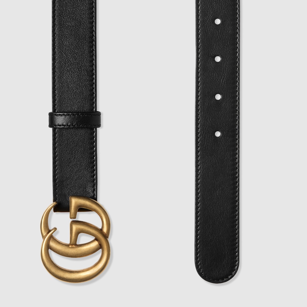 Gucci ブラックレザーベルト ゴールドGGロゴ - メルカリ
