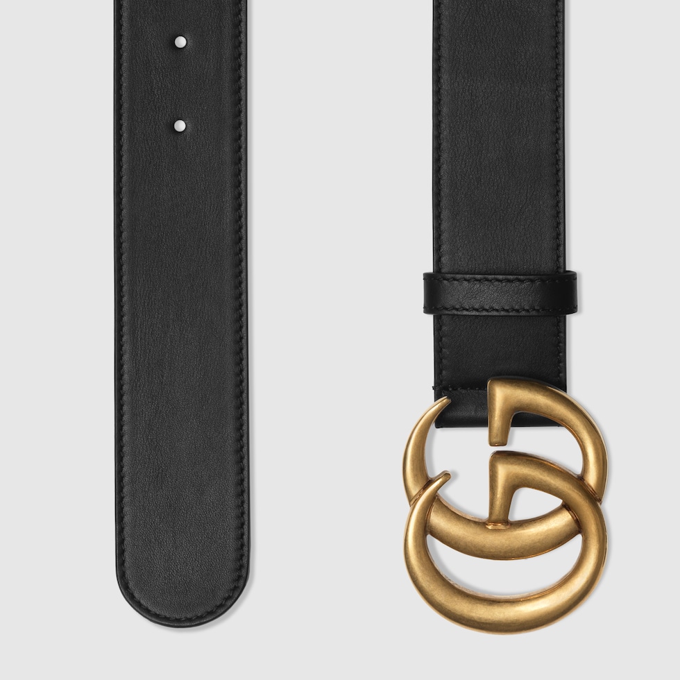 Wide Black Leather Belt With Double G Buckle GUCCI US