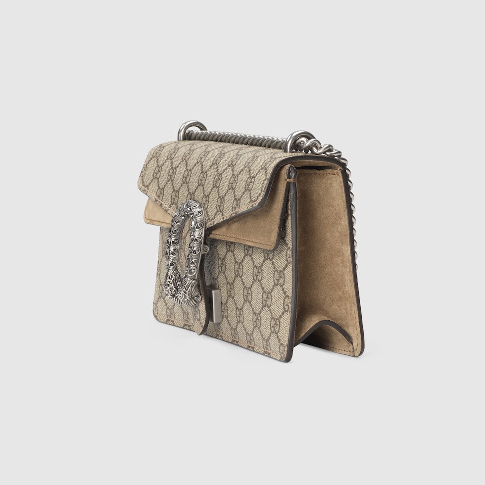Dionysus medium shoulder bag in GG Supreme and taupe suede