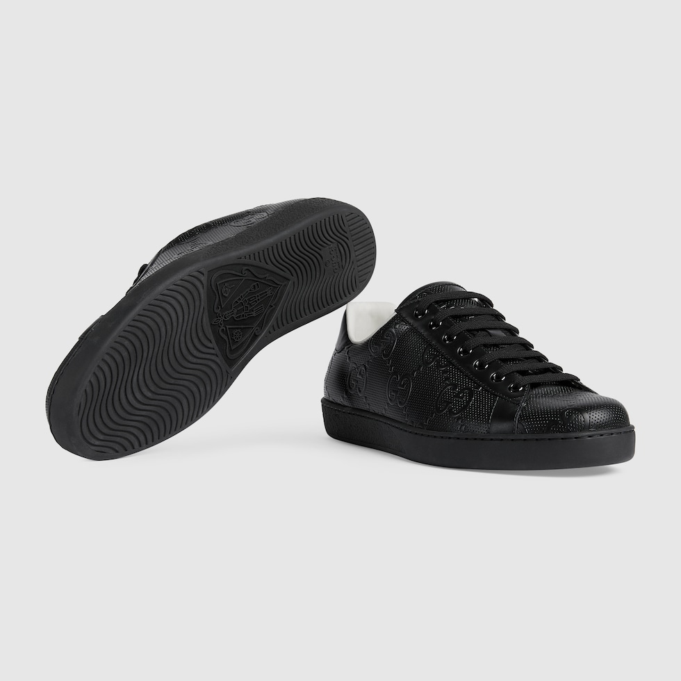 Men's Ace GG embossed sneaker in black leather