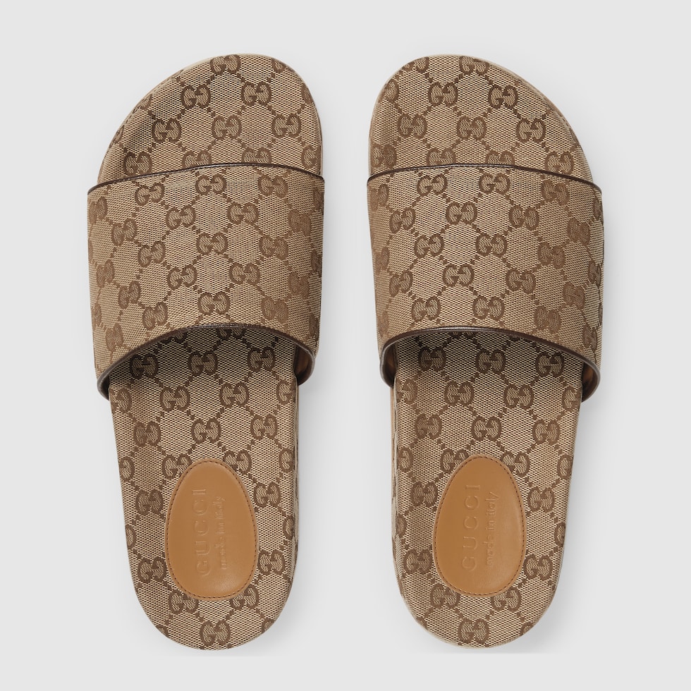 Sandalias tipo chancla de lona GG para hombre inLona GG beige ebano GUCCI MX