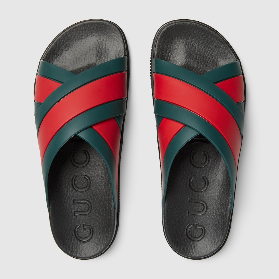 Men's Rubber Slide Sandal With  In Green/Red GUCCI® UK