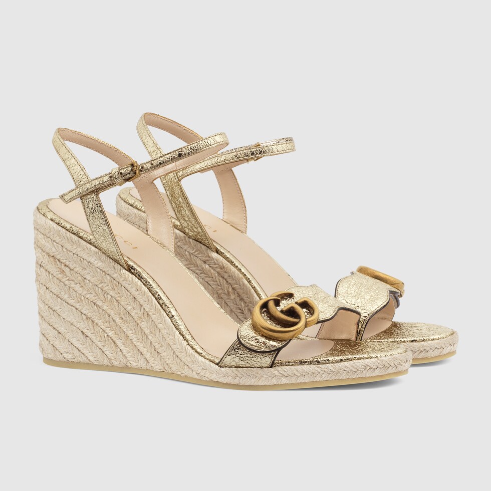 Gold Women's espadrille sandal with Double G GUCCI® AE