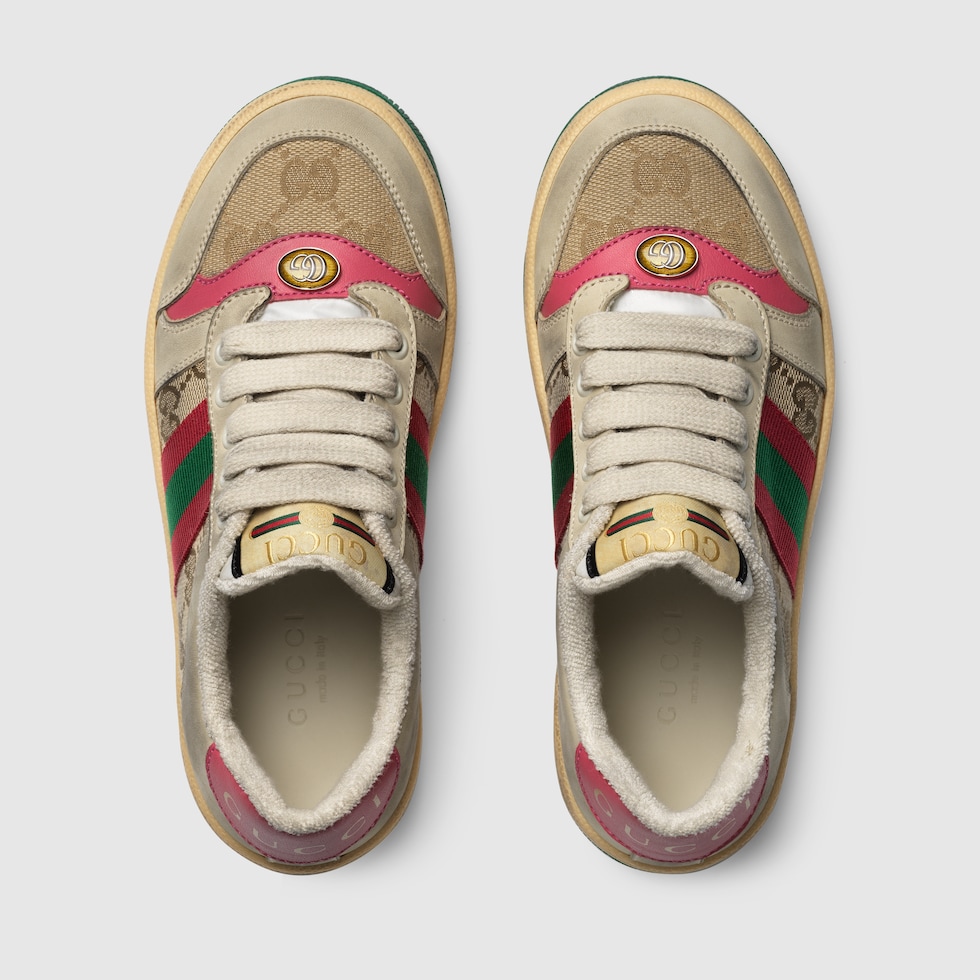シューズ・サンダルその他 GUCCI Screener trainer in GG fabric and pink leather GUCCI Screener trainer in GG fabric and pink leather