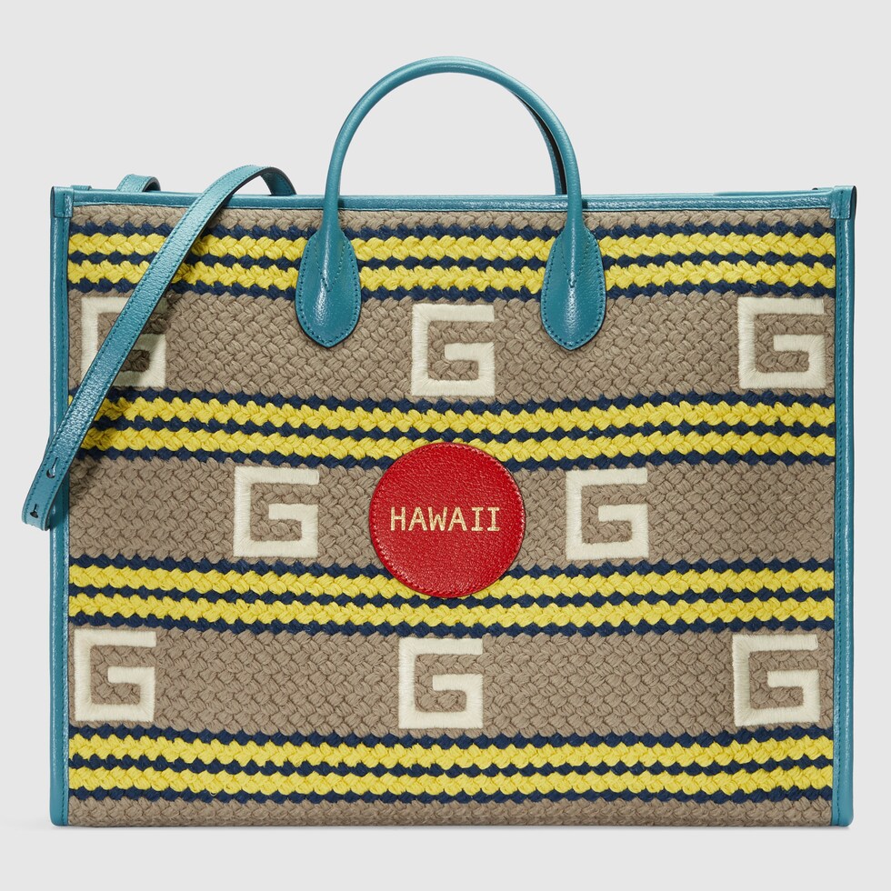 Beige Hawaii striped tote bag GUCCI® US