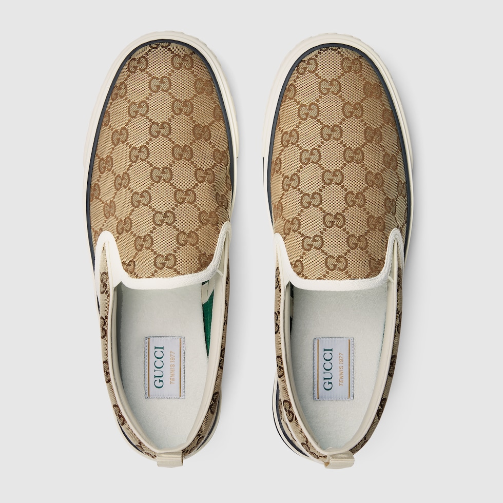 Men's Gucci Tennis 1977 slip-on sneaker in beige and ebony GG canvas