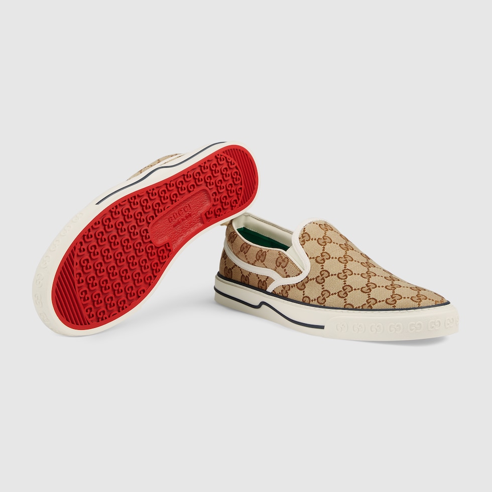 Men's Gucci Tennis 1977 slip-on sneaker in beige and ebony GG canvas