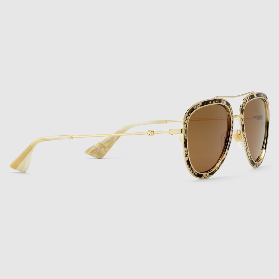Gucci leather deals aviator sunglasses