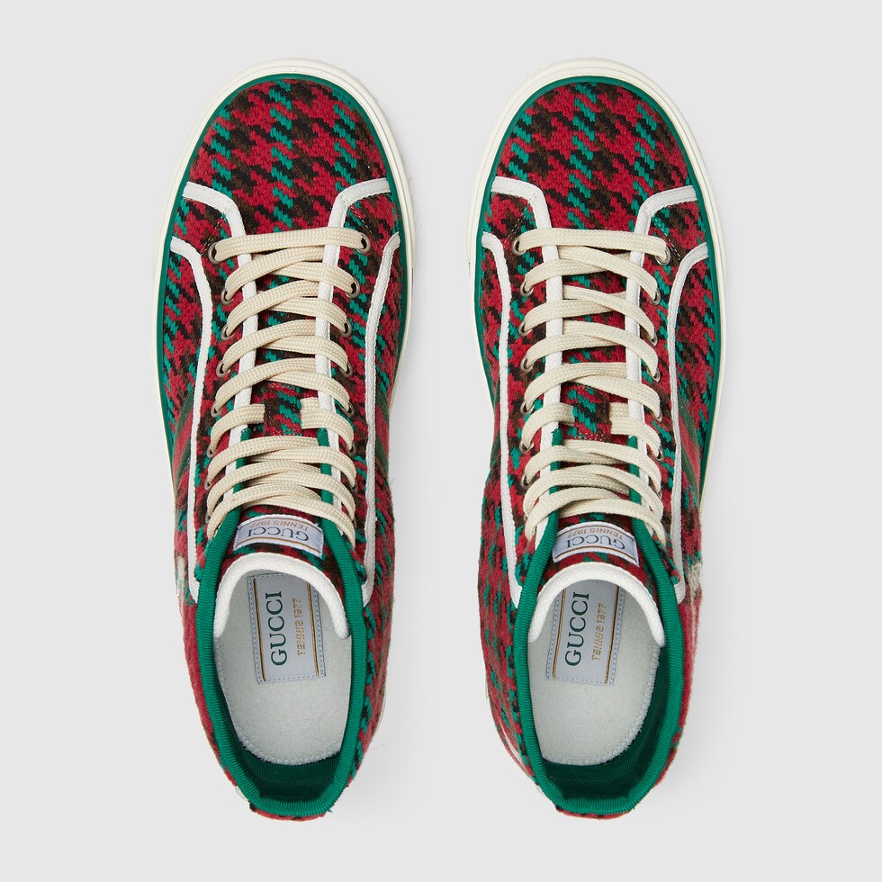 Men's Gucci Tennis 1977 HighTop Sneaker In Red & Green Wool GUCCI® US