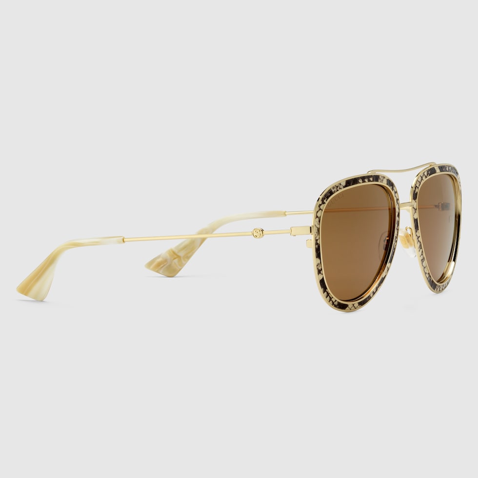 Aviator sunglasses with leather in gold and brown GUCCI NO