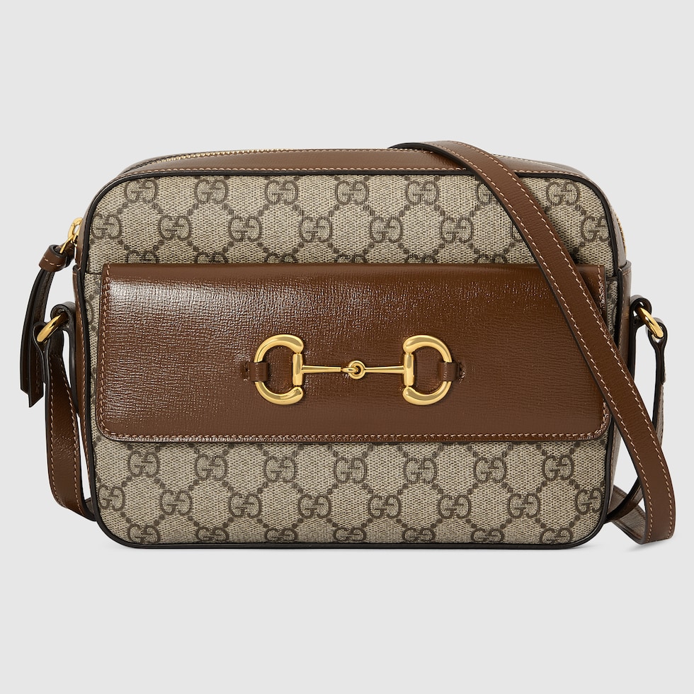 GUCCI Horsebit 1955 Small Shoulder Bag Beige GG Canvas