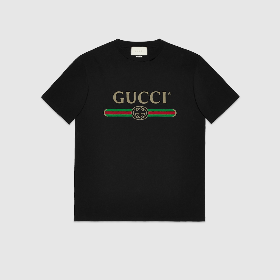GUCCI ロゴ オーバーサイズ コットン Tシャツ ・ブラック コットン
