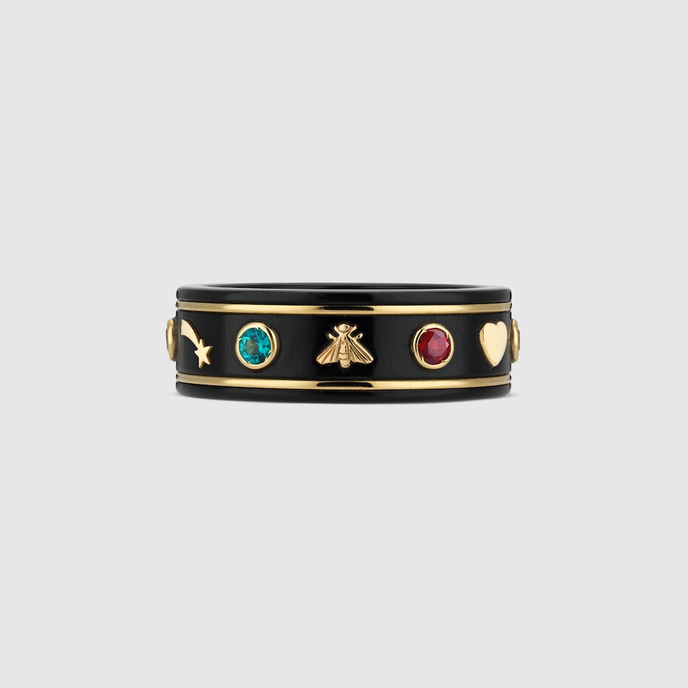 18k Yellow Gold / Black Icon Ring With Gemstones | GUCCI® Canada