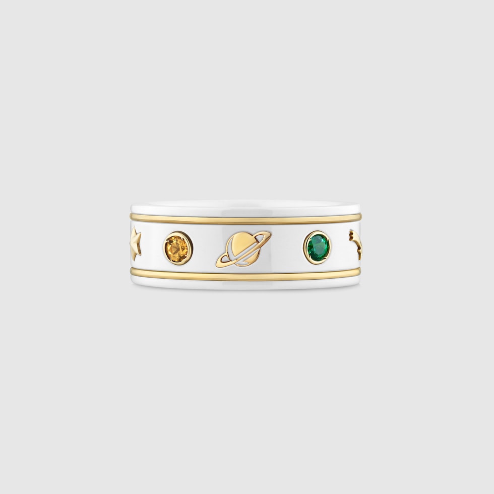 18k Yellow Gold / White Icon Ring With Gemstones | GUCCI® US