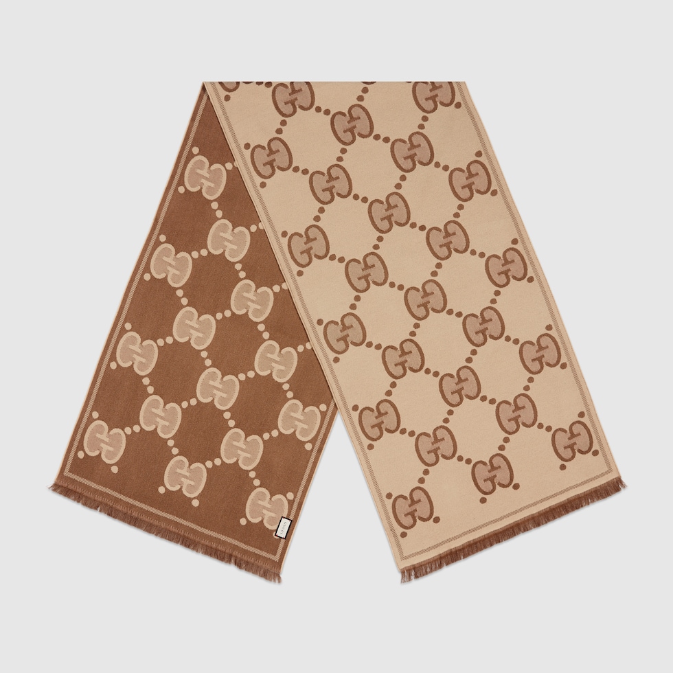 GG wool jacquard scarf in beige and brown | GUCCI® CA