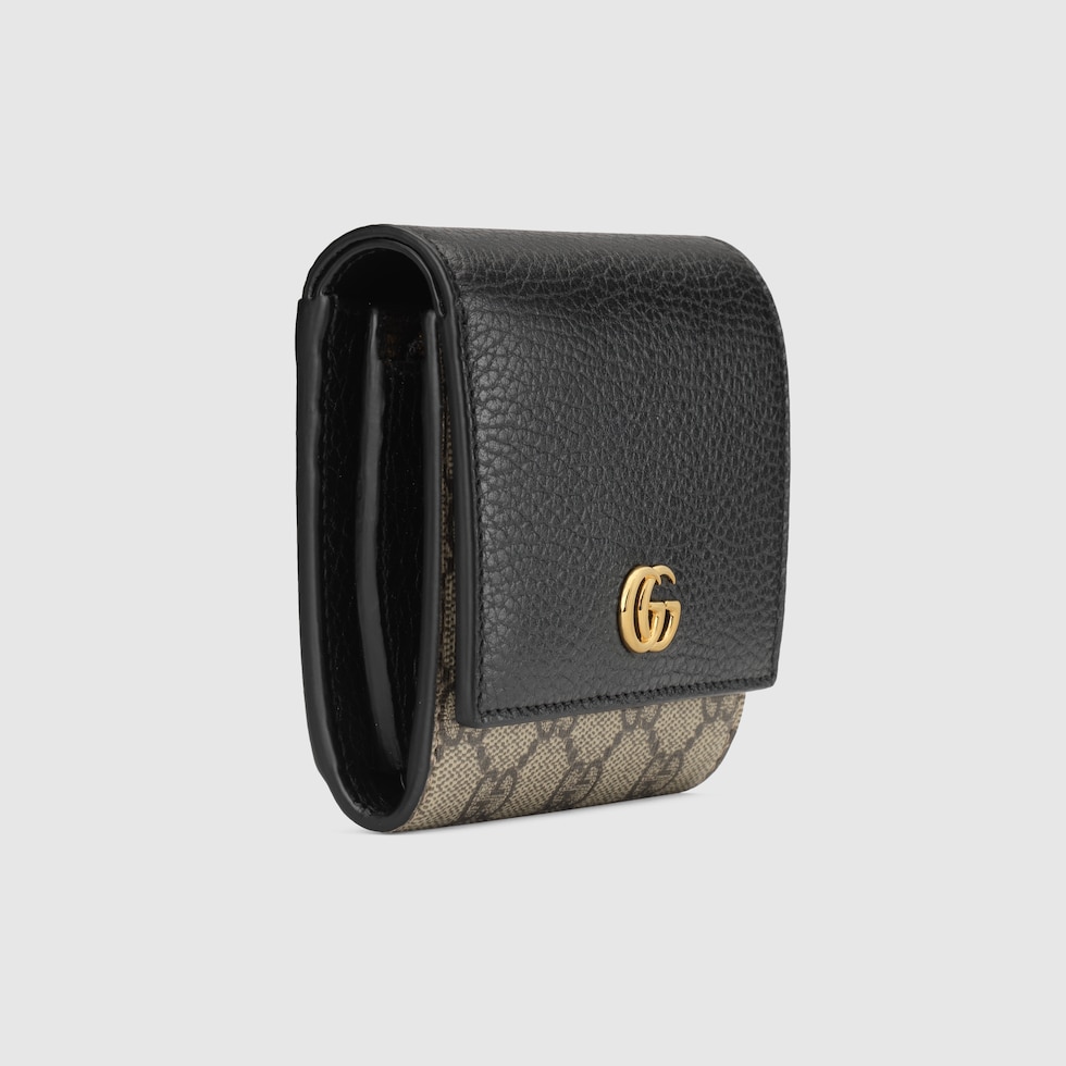 Portafoglio GG Marmont bicolore misura media in pelle nera e GG Supreme GUCCI Italia