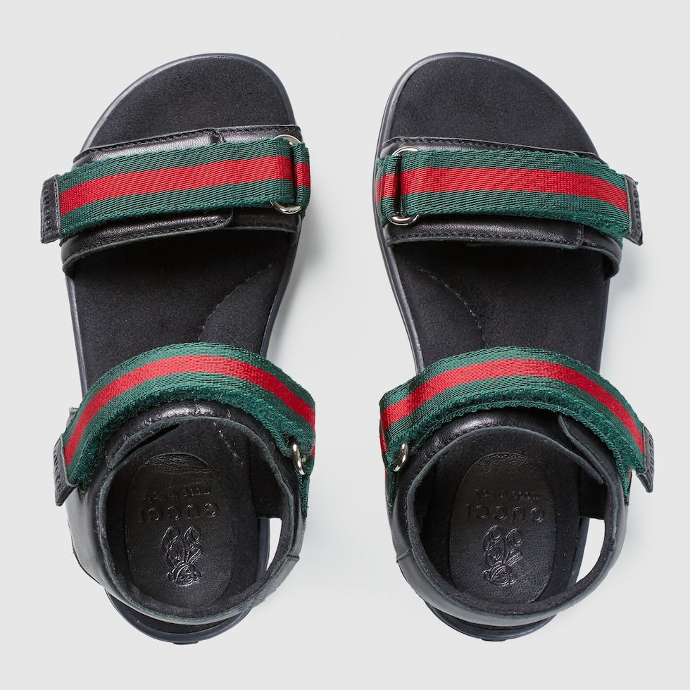 Children's leather sandal with Web in black leather | GUCCI® US