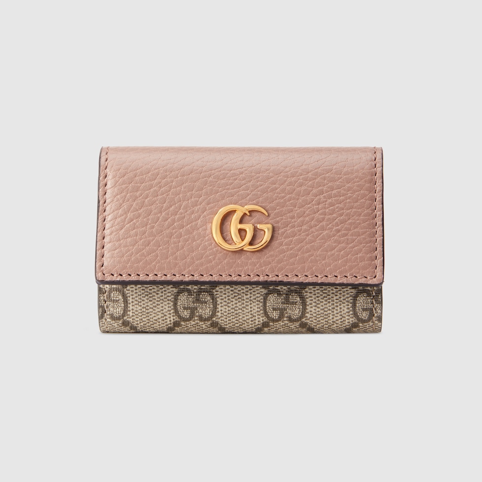 GG Marmont bi color key case in dusty pink leather and GG supreme GUCCI NL