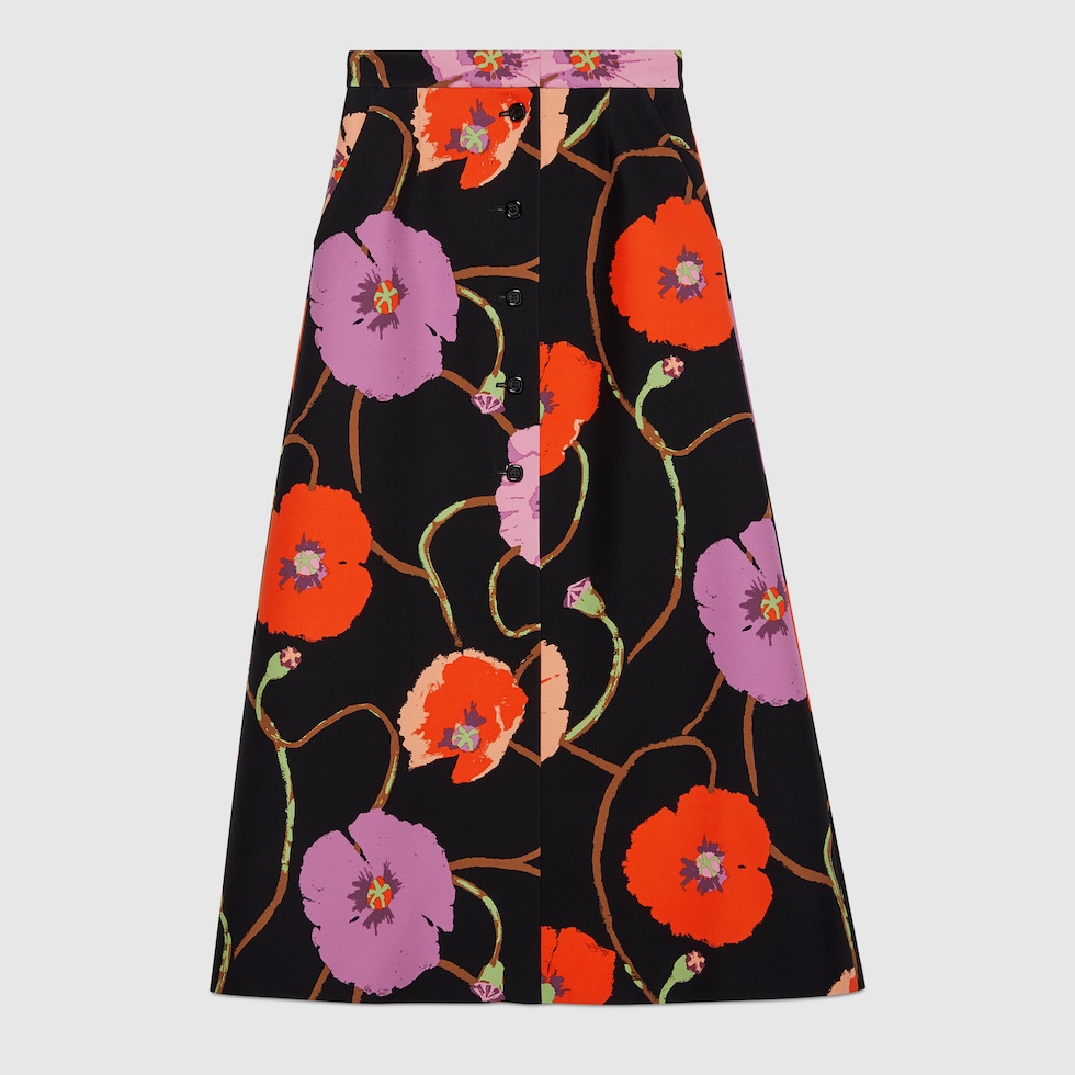 Ken Scott print mid-length skirt in black | GUCCI® 香港