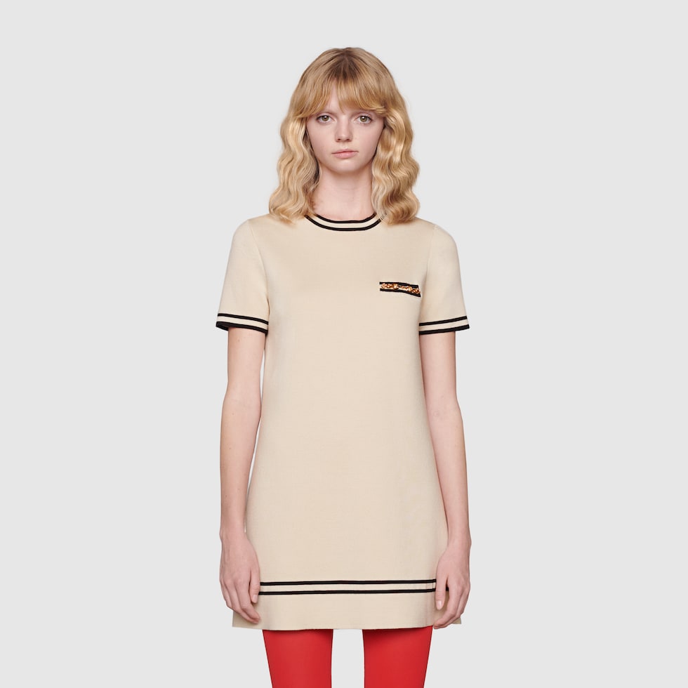 Wool Dress With GG Jacquard In White | GUCCI® FI