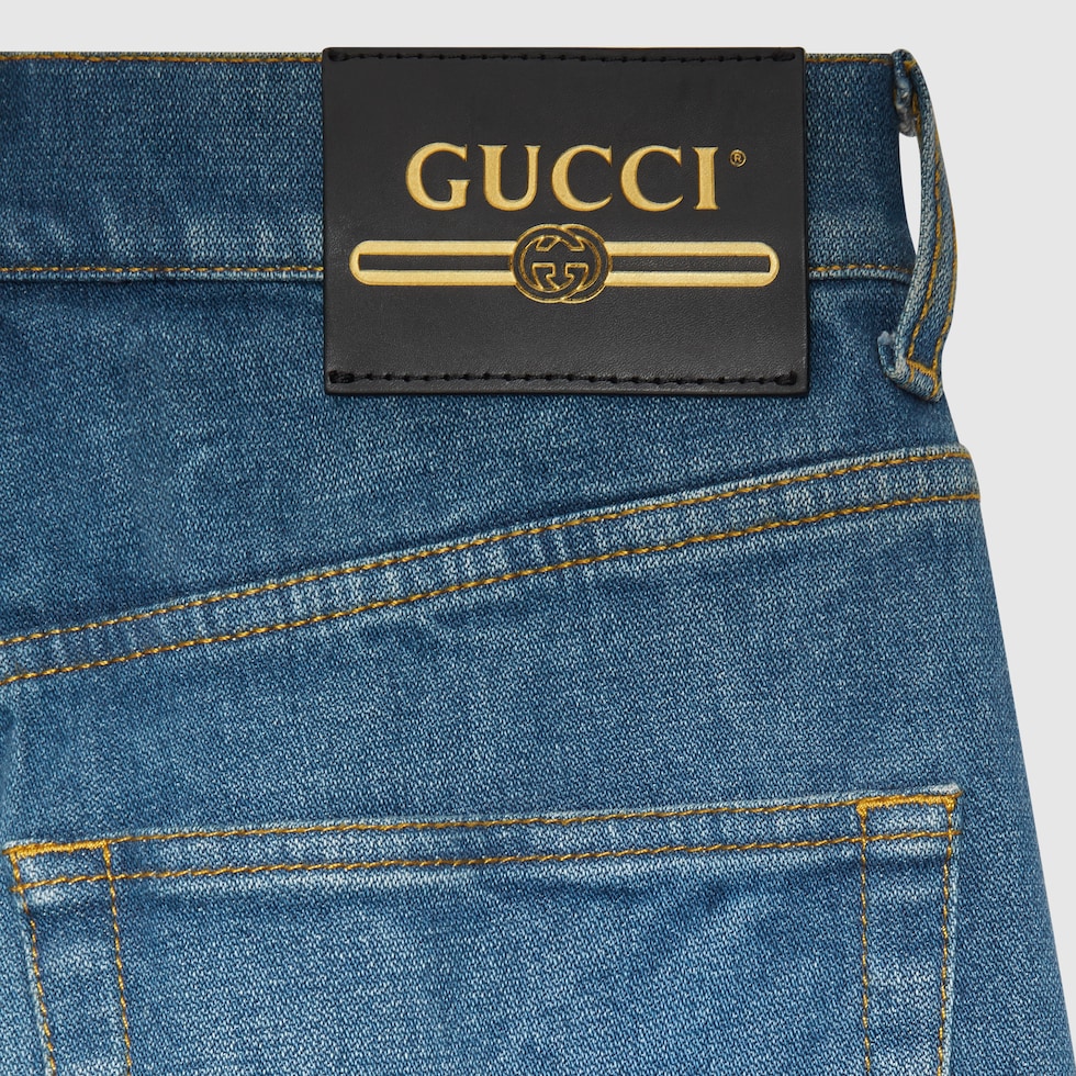 Gucci ラベル付き ウォッシュドデニム フレアパンツブルー デニム