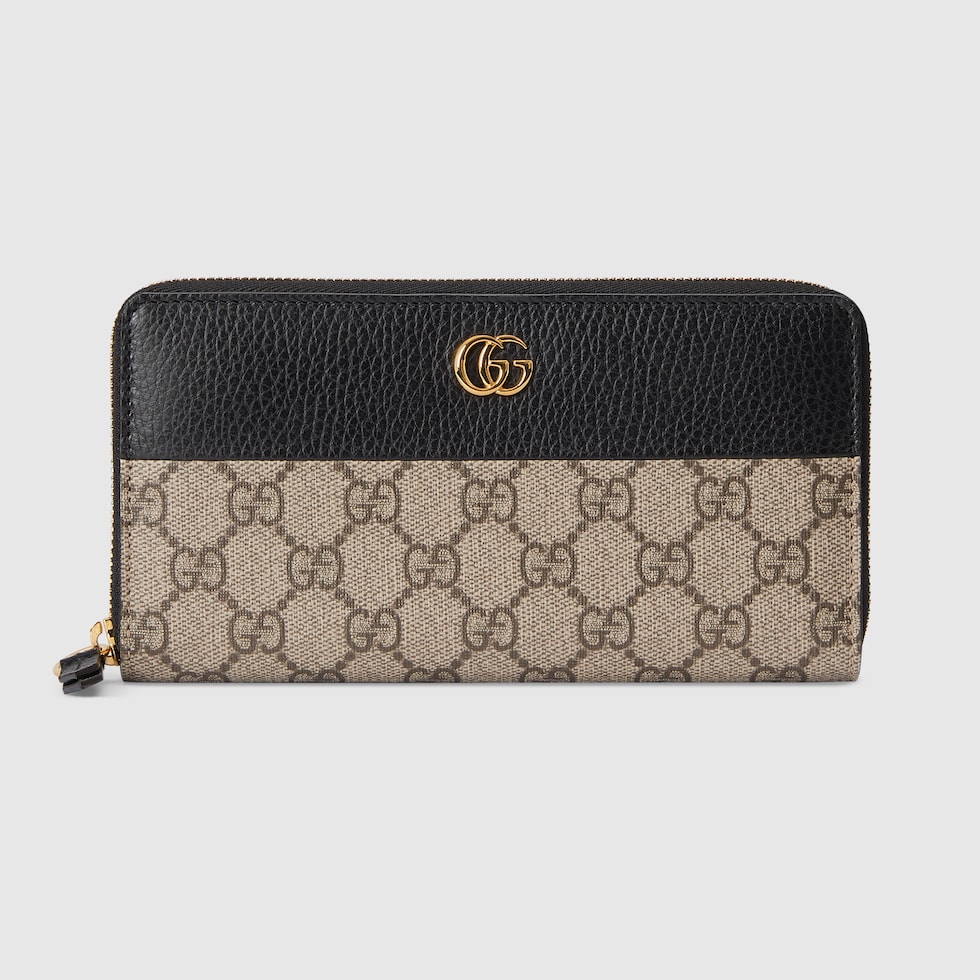 Cartera GG Marmont bicolor con cremallera en piel negra y GG supreme GUCCI ES