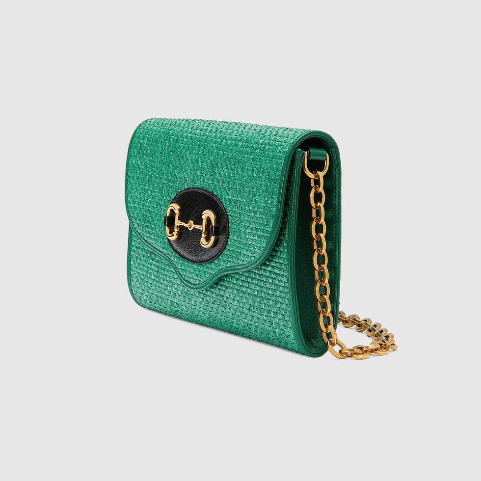Gucci Horsebit 1955 small shoulder bag in emerald green straw effect