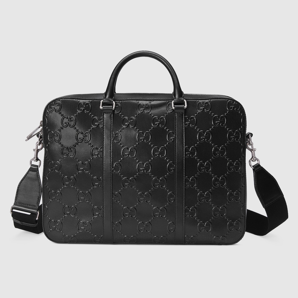 GG embossed briefcase in black leather GUCCI® TH