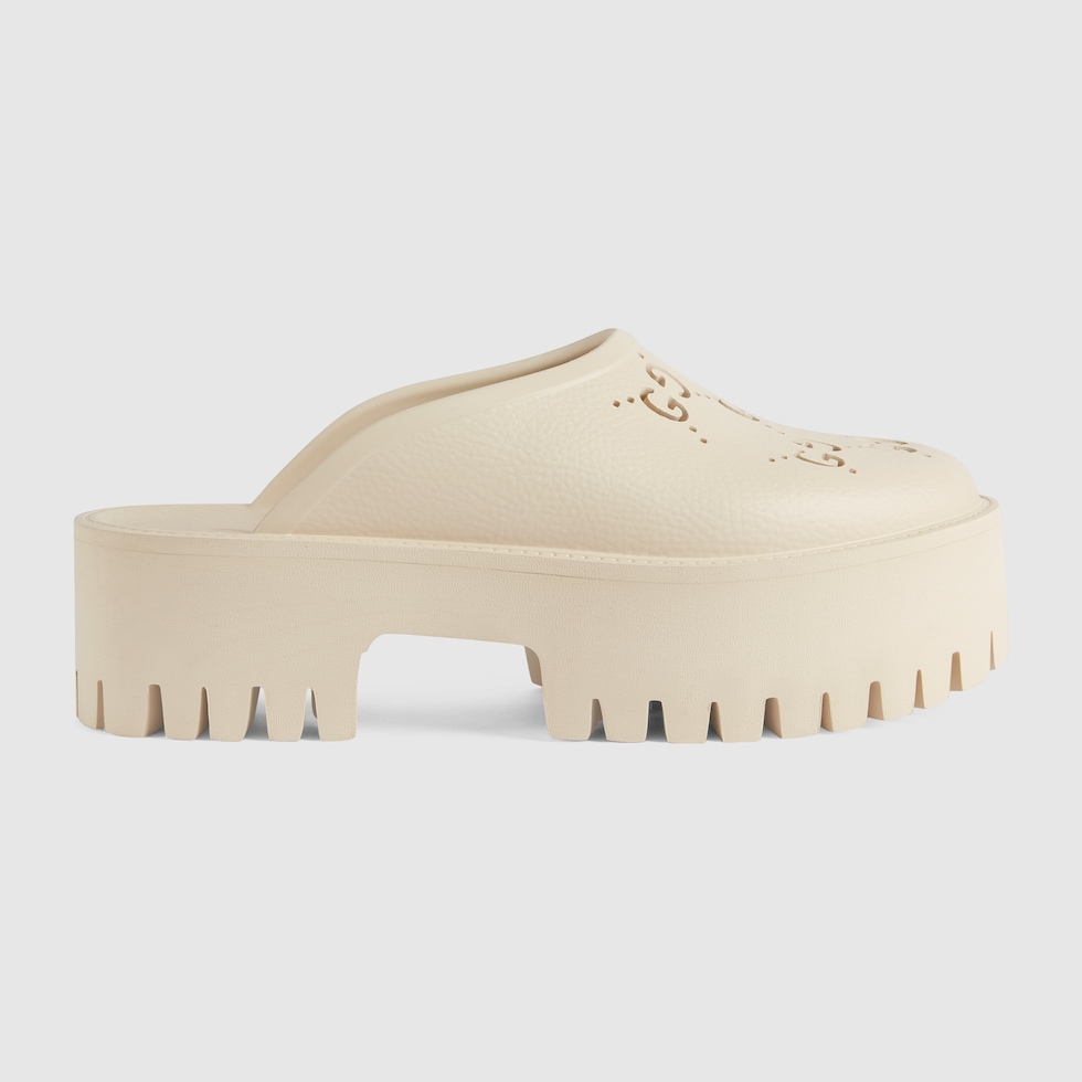 Women s platform sandal with perforated G in white rubber GUCCI Australia