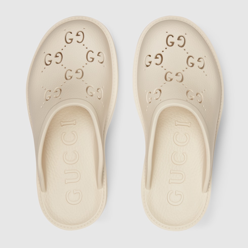 Women s platform sandal with perforated G in white rubber GUCCI US