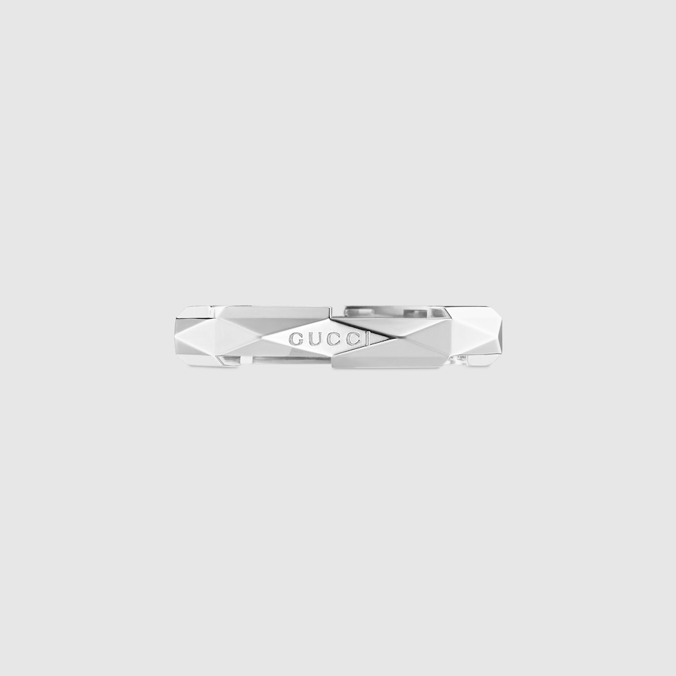 Gucci Link to Love studded ring in 18k white gold | GUCCI® US