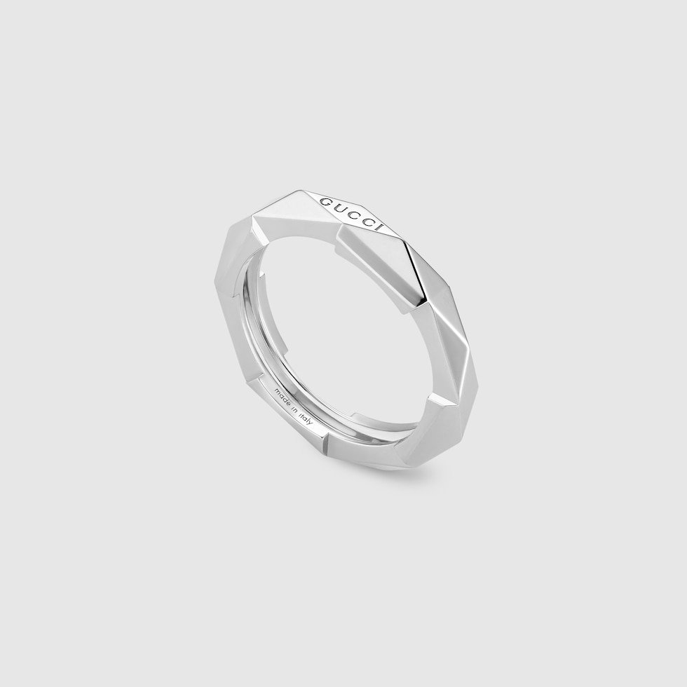 Gucci Link to Love studded ring in 18k white gold | GUCCI® US