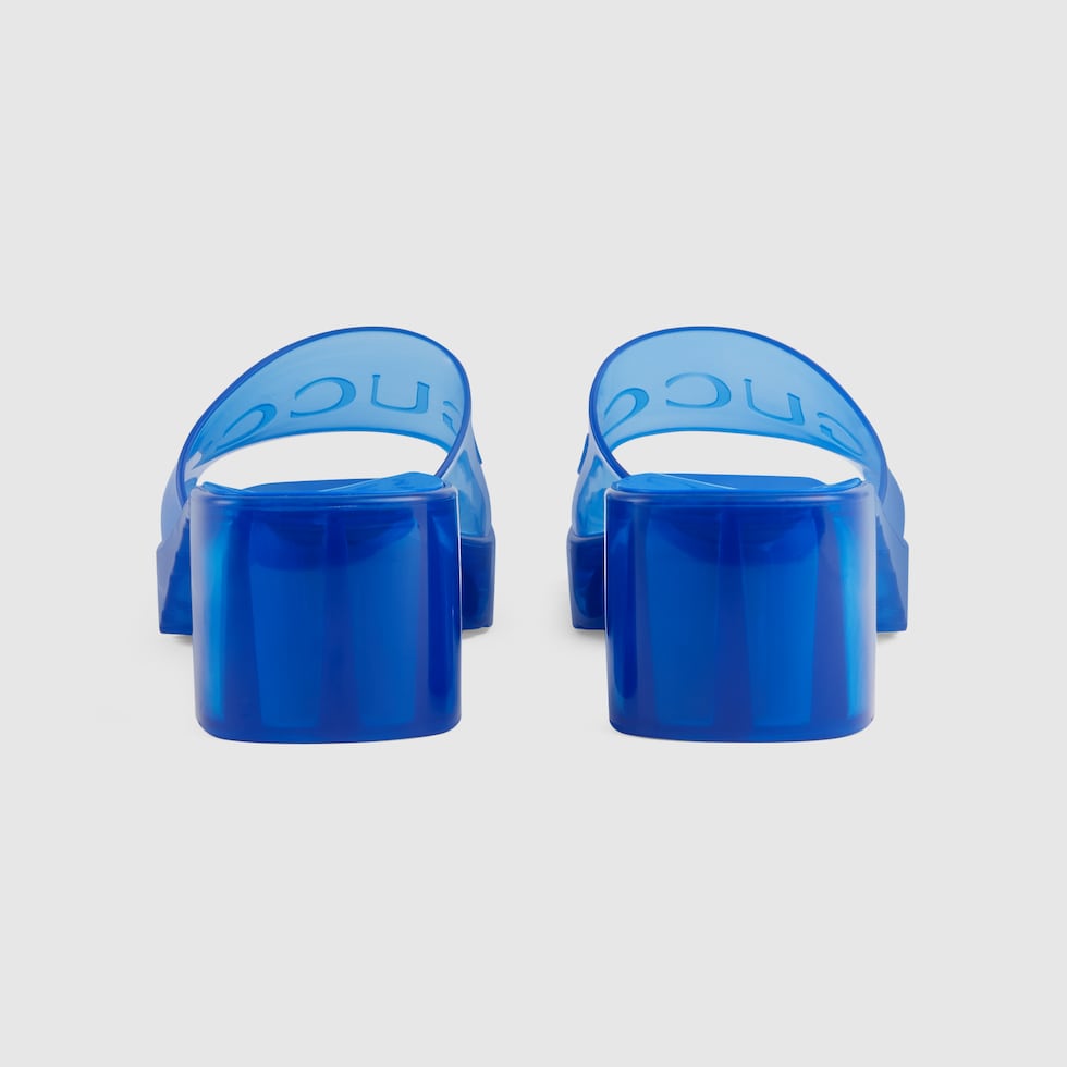Women's slide sandal with Gucci logo in blue rubber GUCCI® UK
