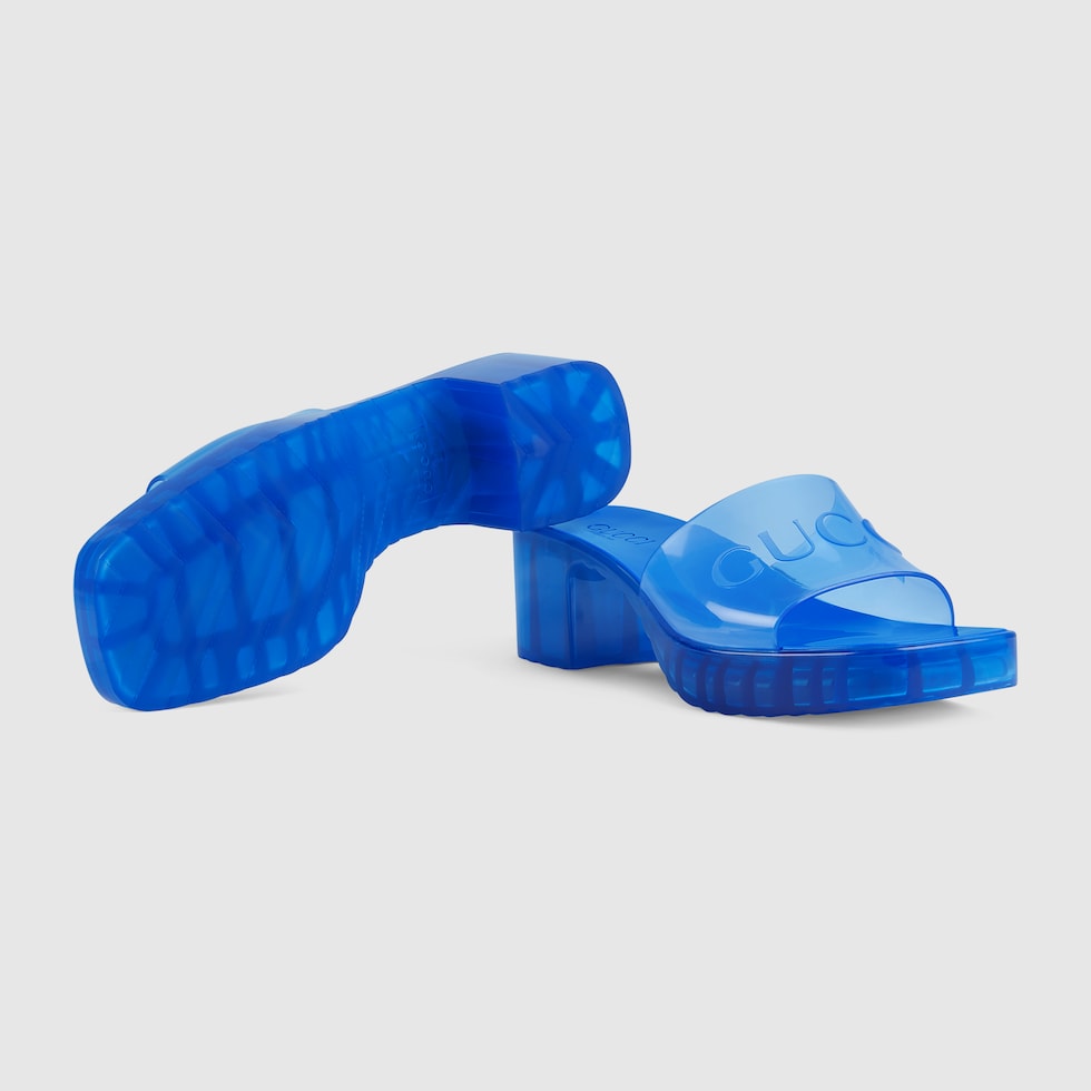 Women's slide sandal with Gucci logo in blue rubber GUCCI® UK