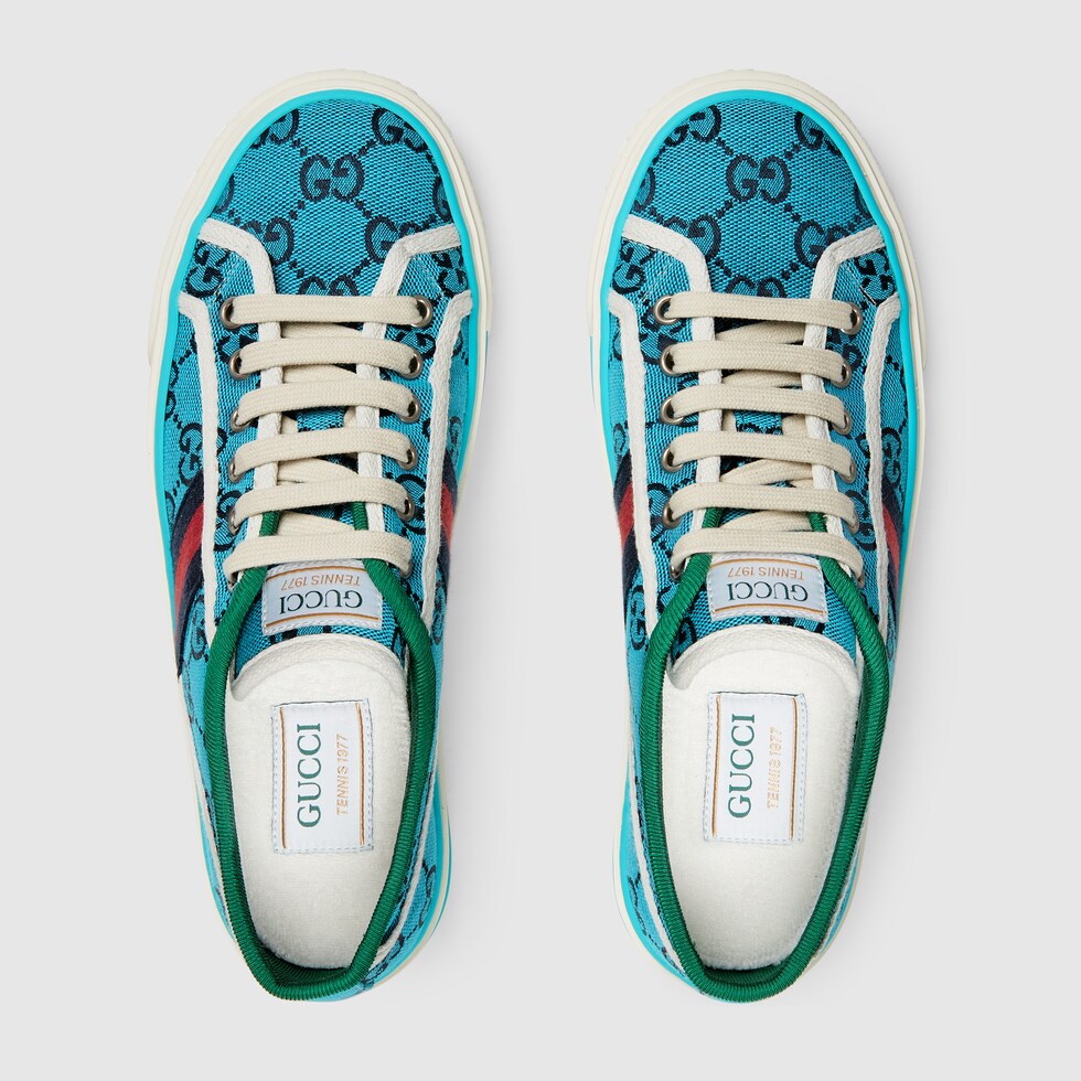 Women's Gucci Tennis 1977 GG Multicolour sneaker in light blue and blue