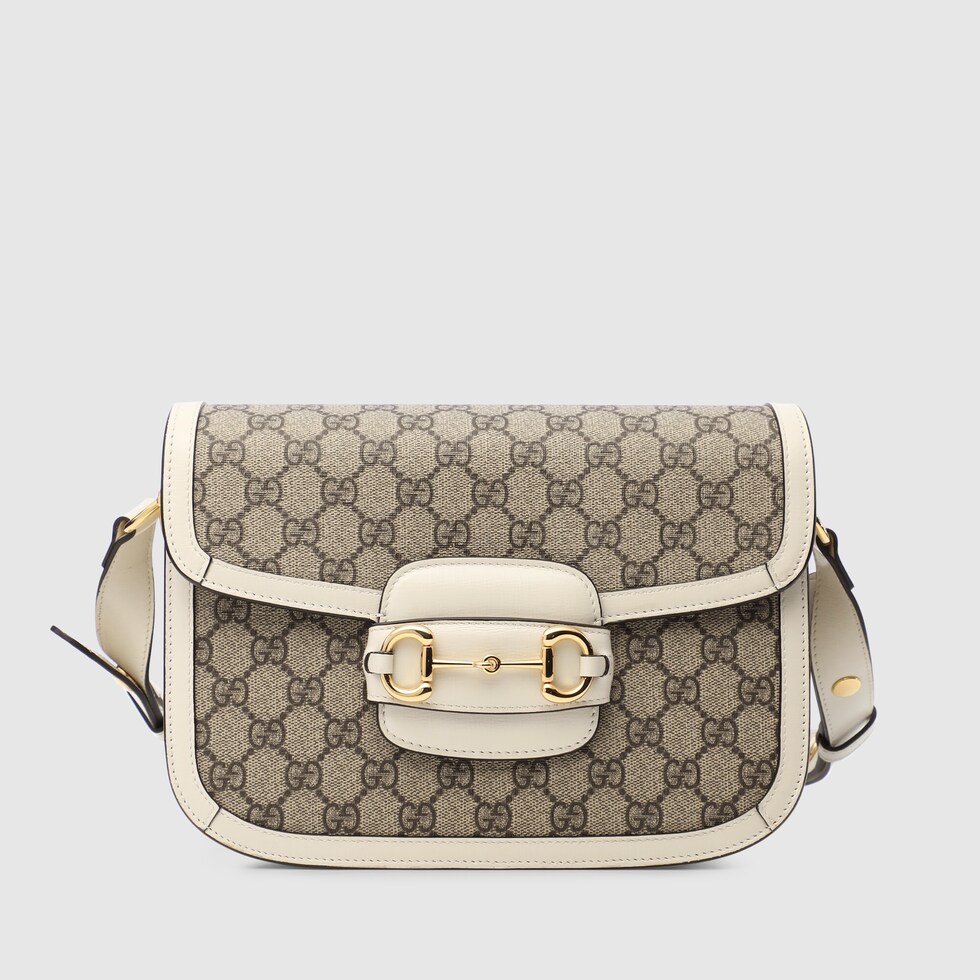 Gucci Horsebit 1955 shoulder bag in beige and ebony Supreme