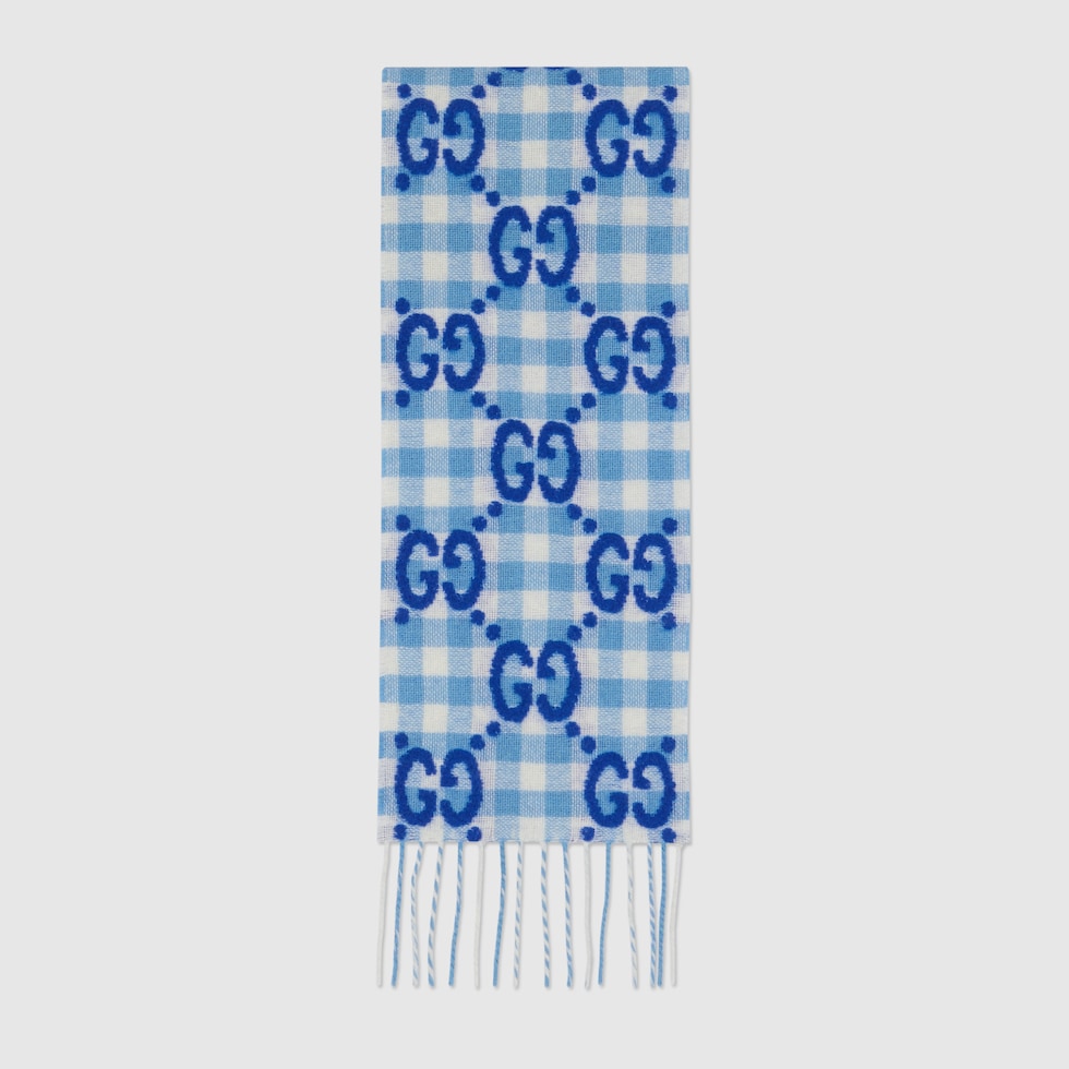 Gucci ★素敵！Unisex Running Wolf Plaid Wool Neck Scarf Gucci ☆素敵！Unisex Running Wolf Plaid Wool Neck Scarf
