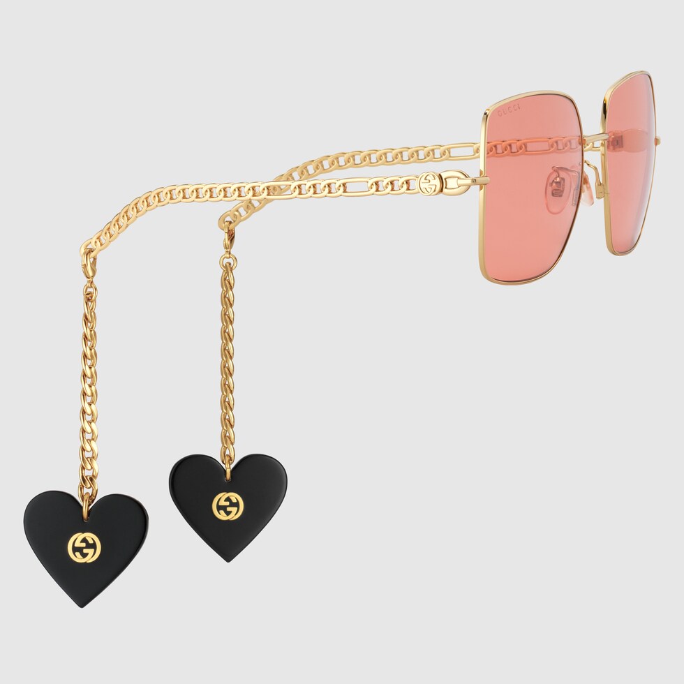 Gucci Les Pommes sunglasses with heart charms in gold metal GUCCI® NZ