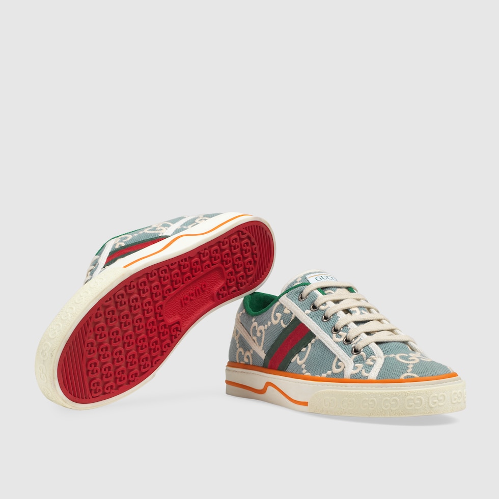 Zapatilla Gucci Tennis 1977 para mujer en algodón elástico con GG azul
