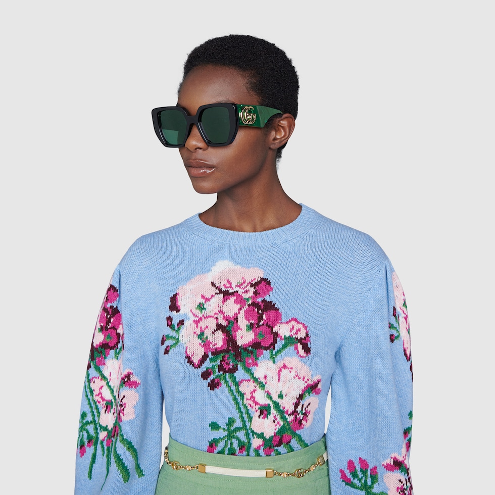 Солнцезащитные очки в прямоугольной оправе inзеленый ацетат | GUCCI ...