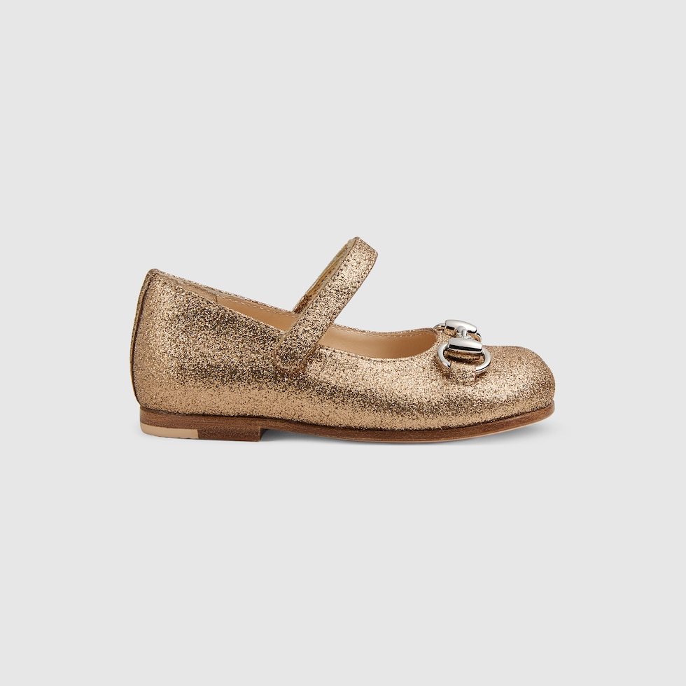 Toddler ballet flat with Horsebit in gold glitter GUCCI SG