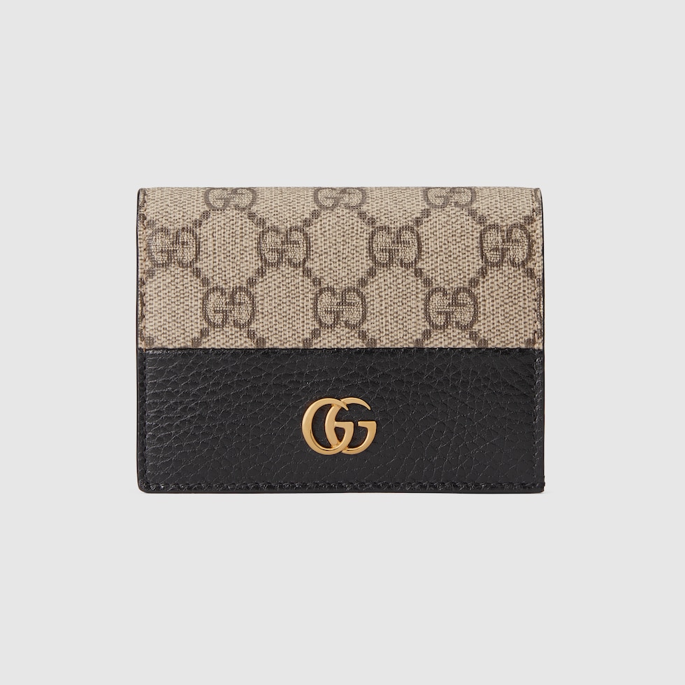 GUCCI GG Marmont Bi color Card Case Wallet Beige GG Canvas