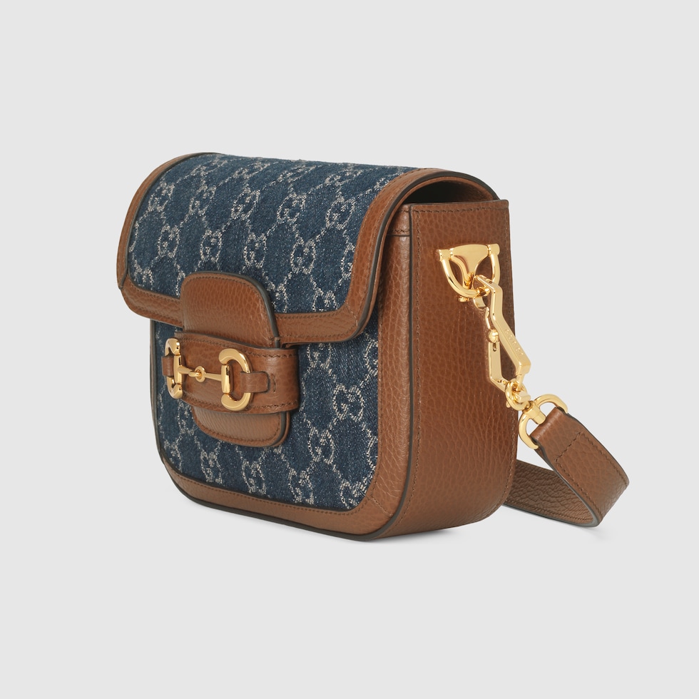 Gucci Horsebit 1955 mini bag in blue and ivory GG denim GUCCI® BG