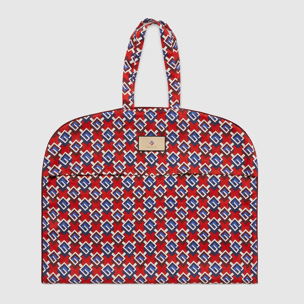 Geometric G print garment bag in red water repellent linen GUCCI® UK