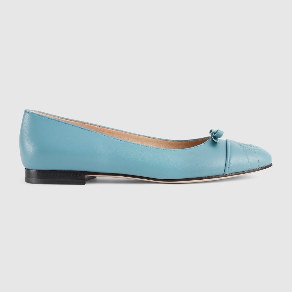 Women's ballet flat with Double G in pastel blue leather GUCCI® TR