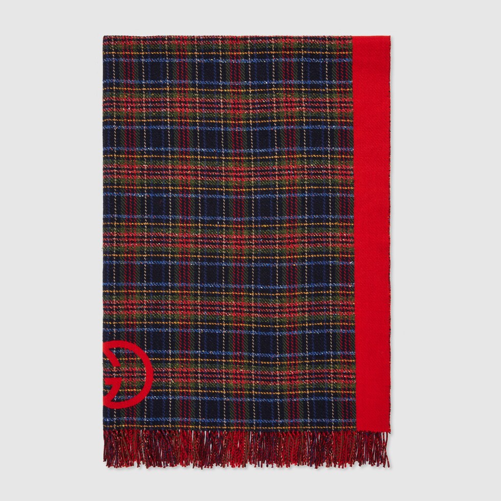 Wool blanket with Interlocking G in blue GUCCI® US