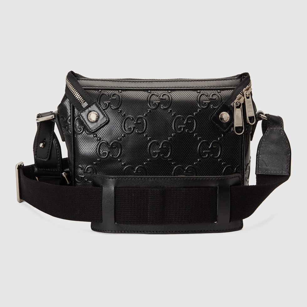 GG embossed messenger bag in black leather GUCCI® TH