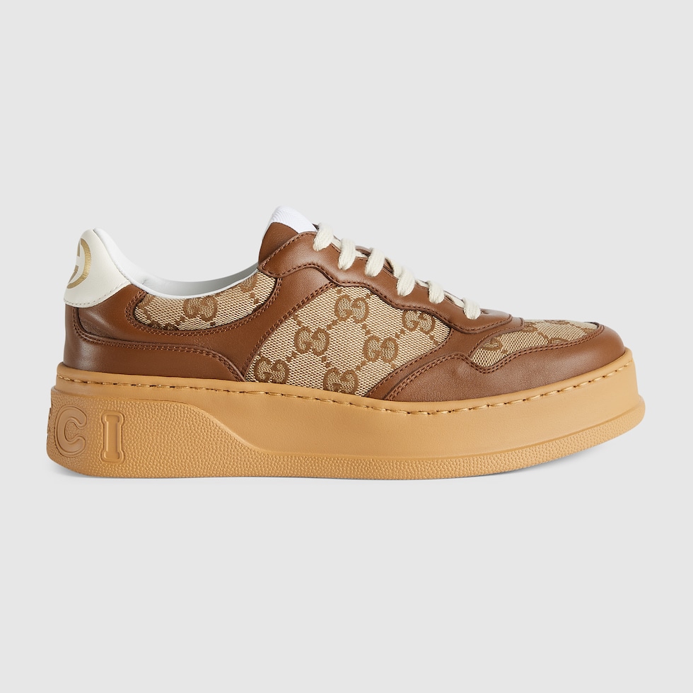 Women's GG trainer in brown leather and canvas | GUCCI® ZA